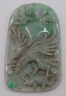 Carved Jade Pedant of a Hawk and Fish.