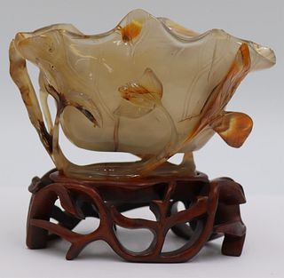 Carved Foliate Form Agate Water Coupe.