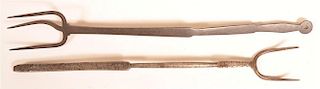 Two 19th Century Wrought Iron Flesh Forks.
