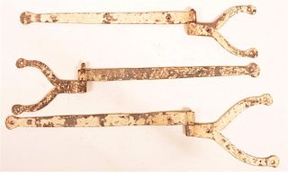 3 Two Part Wrought Iron Strap Hinges.
