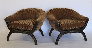 Midcentury Pair Of Upholstered Club Chairs.