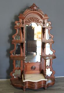 Large Victorian Walnut Mirror Back Etagere
