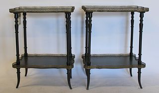 A Vintage Pair Of Paint & Gilt Decorated 2 Tier