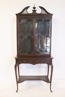 Antique Q.A. Style Mahogany Cabinet On Stand.