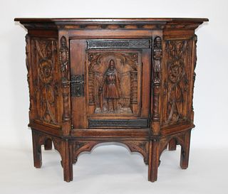 Antique Highly Carved Gothic Style Cabinet.