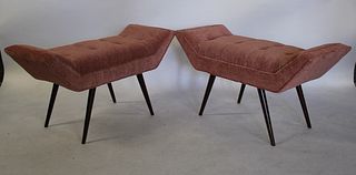 A Vintage Pair Of Upholstered Wing Side Benches.