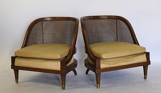 A Midcentury Pair Of Curved & Caned Back Chairs