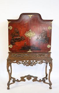 Antique Chinoiserie Decorated Cabinet.