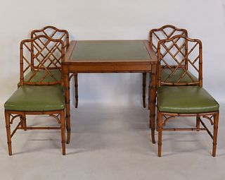 Midcentury Bamboo Form Card Table & Chairs.