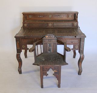 Antique Moroccan / Syrian Inlaid Desk & Chair.