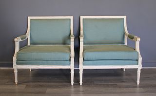 A Pair Of Painted & Upholstered Louis XV1 Style