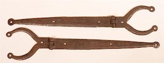 Wrought Iron Ram's Horn Strap Hinges.