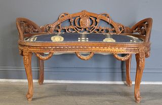 Antique Bench Together With An Inlaid Chest.