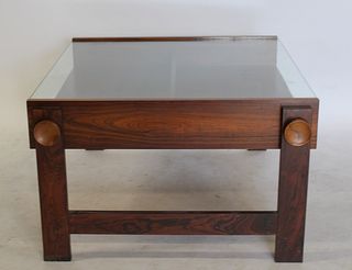 Rosewood Occasional Table With Glass Inserts.
