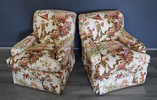 Vintage Matched Pair Of Upholstered Club Chairs.
