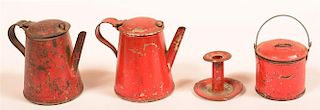 Lot of Four Pieces of Miniature Red Toleware.