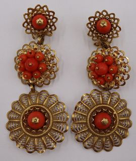 JEWELRY. Pr of Signed Italian 18kt Gold and Coral