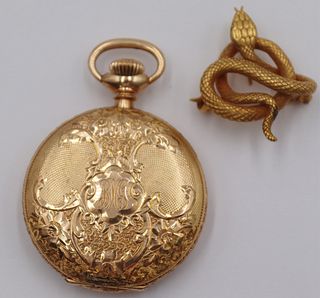 JEWELRY. Lady's 14kt Gold Pocket Watch & Snake