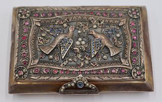 Antique Silver? Case with Birds, Pearls, & Colored