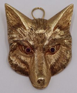JEWELRY. 14kt Gold and Colored Gem Wolf Pendant.