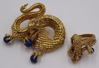 JEWELRY. 18kt Gold and Colored Gem Dragon Suite.