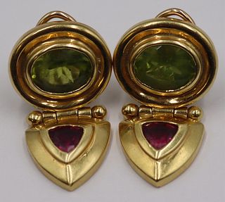 JEWELRY. Pair of 14kt Gold and Colored Gem