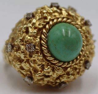 JEWELRY. 18kt Gold, Turquoise, and Diamond Ring.