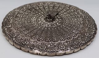 SILVER. Large Repousse Silver Persian Mirror.