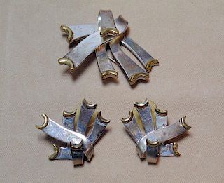 Mexican Sterling Earring and Brooch Set