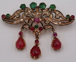 JEWELRY. Antique Style 14kt Gold, Colored Gem,