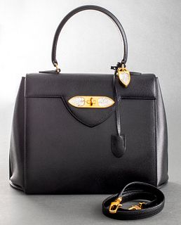 Lalique Black Leather & Glass Handbag