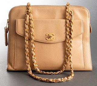 Chanel Tan Caviar Leather Handbag