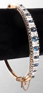 14K Gold Diamond & Sapphire Bangle Bracelet