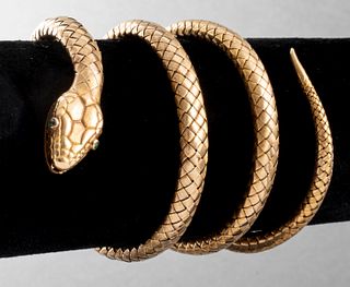 Antique Austrian 14K Gold & Emerald Snake Bracelet