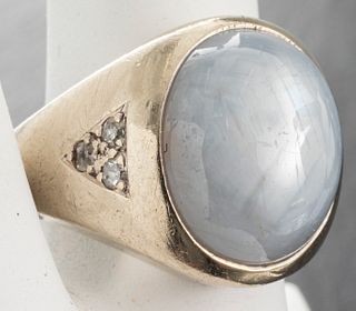 14K White Gold, Star Sapphire & Diamond Ring