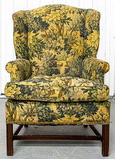 Georgian Style Tapestry Upholstered Wing Chair