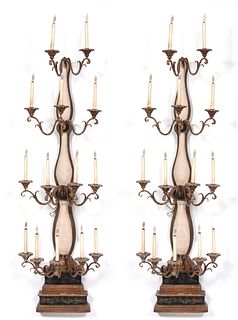 Italian Rococo Manner Painted Wall Sconces, Pair