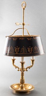 Empire Style Gilt Bronze Bouillotte And Tole Lamp