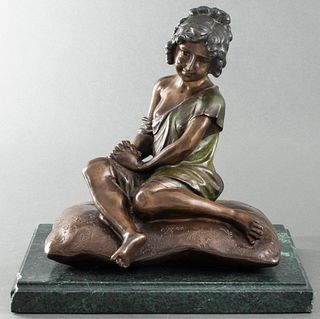 Auguste Moreau "Girl on Pillow" Bronze Sculpture