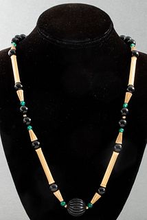 Attr. Cartier 14K Yellow Gold & Onyx Necklace