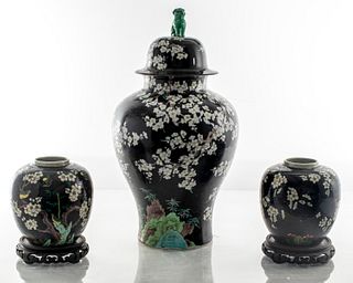 Chinese Famille Noir Porcelain Garniture Set