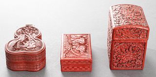 Chinese Carved Cinnabar Lacquer Boxes, 3