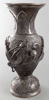 Japanese Meiji Period Bronze Vase W Dragon Motif