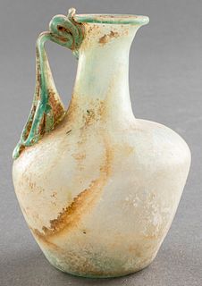 Ancient Roman Glass Unguent Bottle W Handle