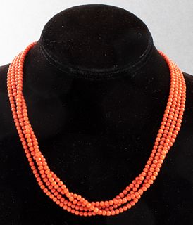 Vintage Four Strand Coral Beaded Necklace