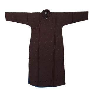 A BROWN-GROUND EMBROIDERED LADY'S ROBE