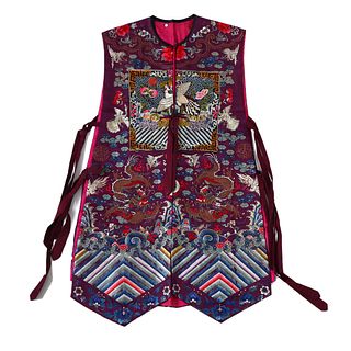 A CHESTNUT-GROUND 'CLOUDS AND DRAGONS' EMBROIDERED VEST