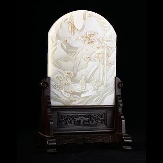 A WHITE JADE 'LANDSCAPE' TABLE SCREEN