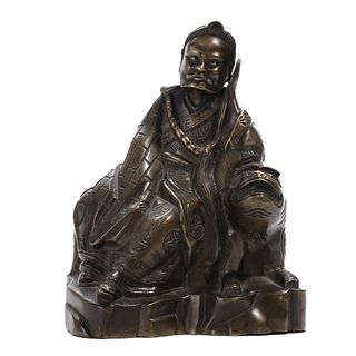 A BRONZE FIGURE OF A SEATED LUOHAN