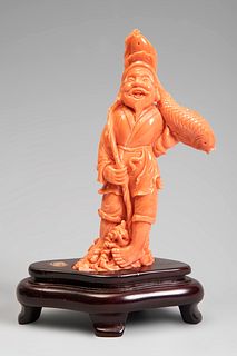 Ebisu. China, 20th century.
Coral.
Base in carved wood.